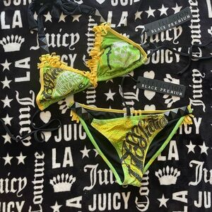 NEW AFFLICTION BLACK PREMIUM BIKINI SET RHINESTONES FRINGE GRUNGE MEDIUM🖤💀💚